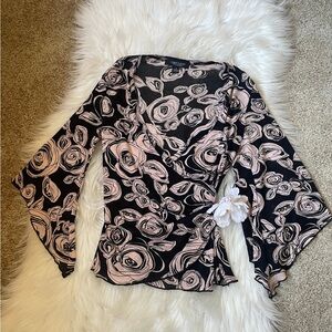 Vintage Whimsy Flare Asymmetrical Sleeve Floral Top